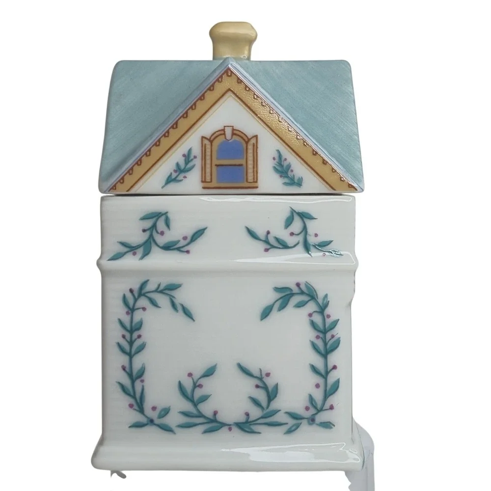 Lenox Spice Village Bay Porcelain House Jar 1989 Vintage Blue Victorian Cottage